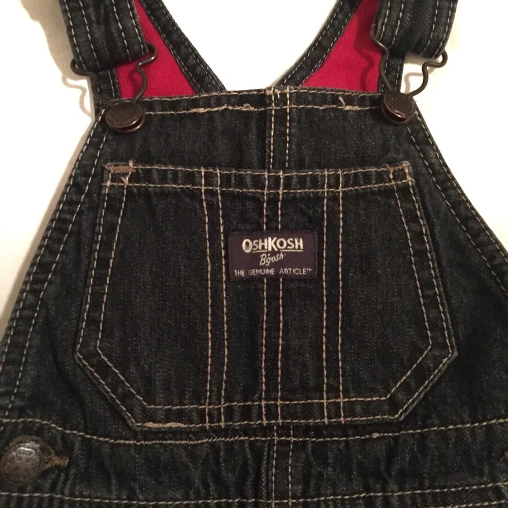 OshKosh B'gosh Vestbak Polar Fleece Lined Bib Overalls Denim Toddler Size 18M